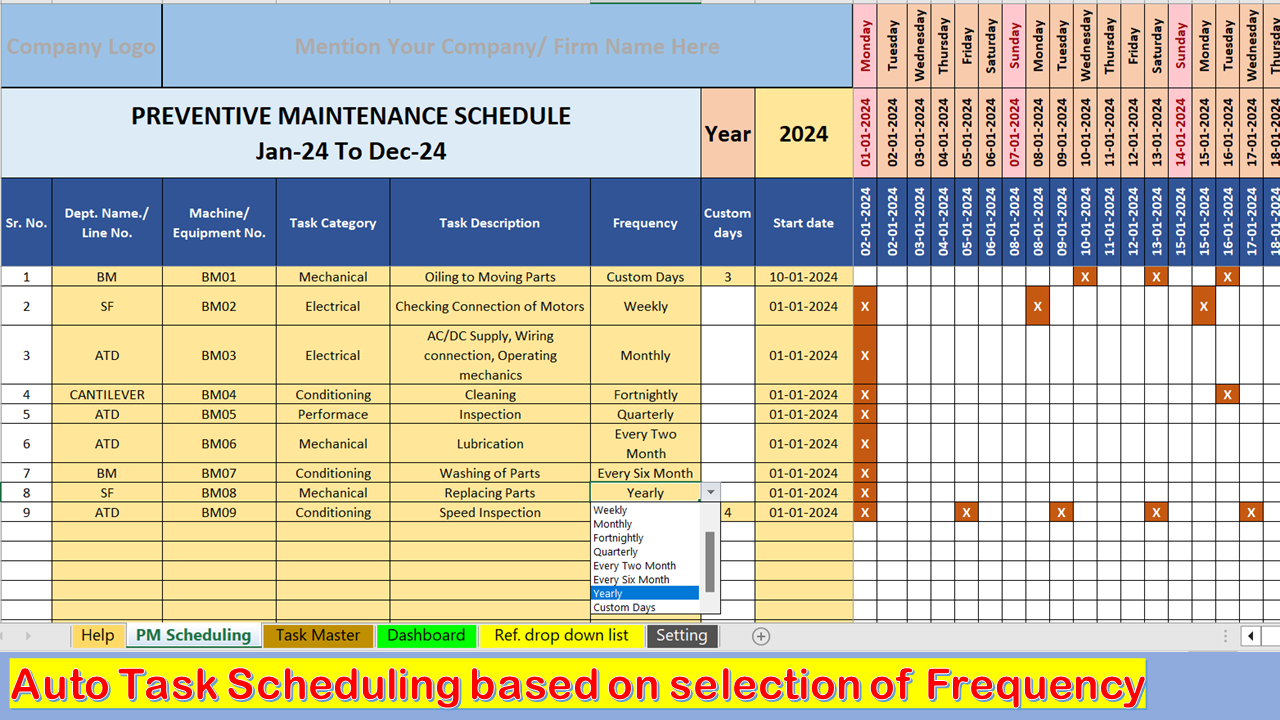 Excel Template Preventive Maintenance Scheduling with Dashboard V.2