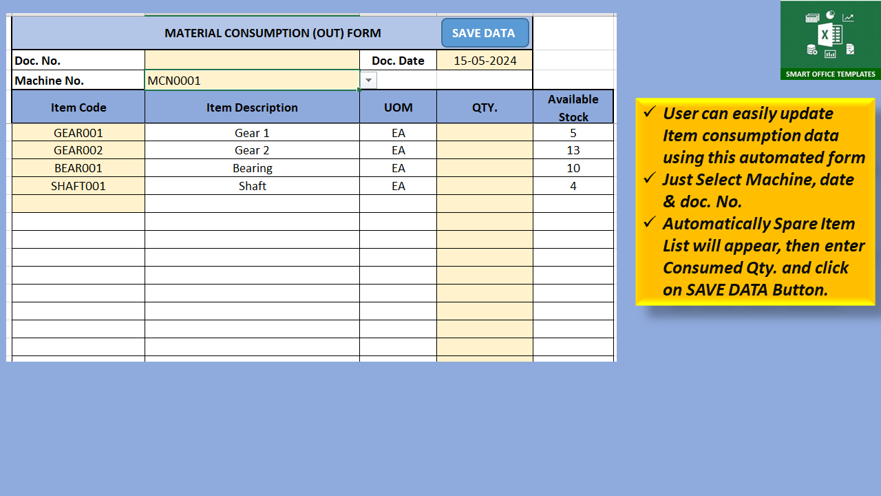 Excel Template Spare Parts Inventory Management System (IMS)